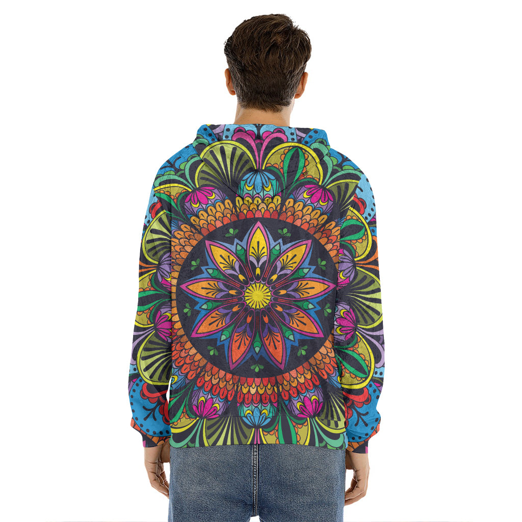 Colorful Mandala Print Men's Velvet Pullover Hoodie