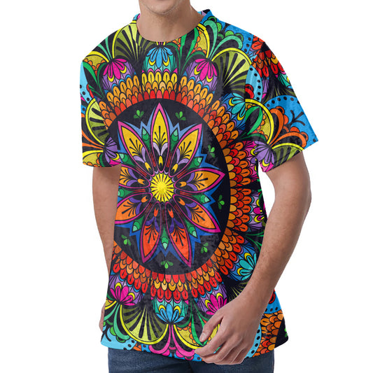 Colorful Mandala Print Men's Velvet T-Shirt