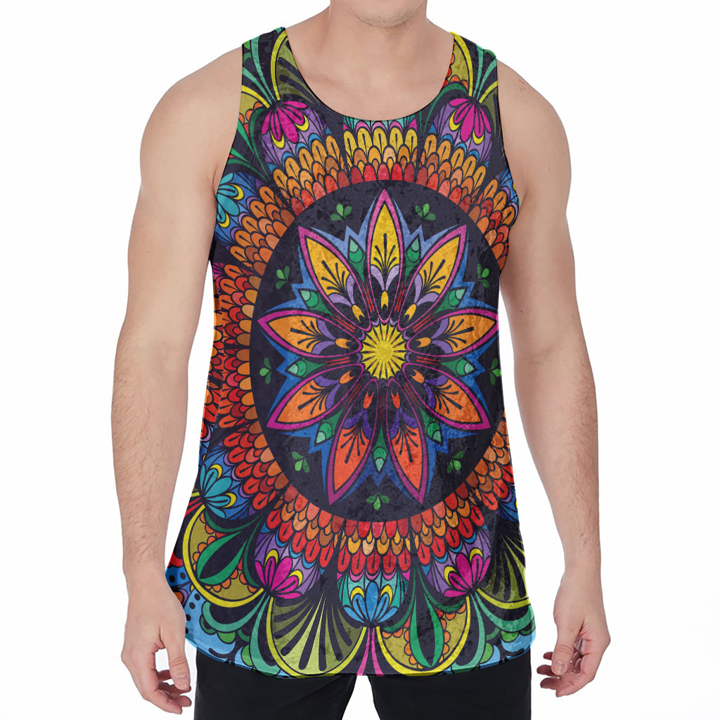 Colorful Mandala Print Men's Velvet Tank Top