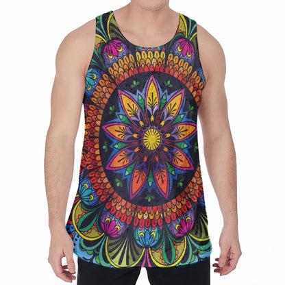 Colorful Mandala Print Men's Velvet Tank Top