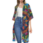 Colorful Mandala Print Open Front Beach Cover Up