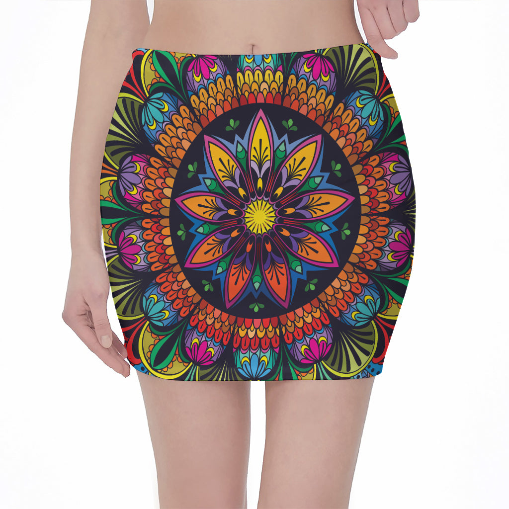 Colorful Mandala Print Pencil Mini Skirt