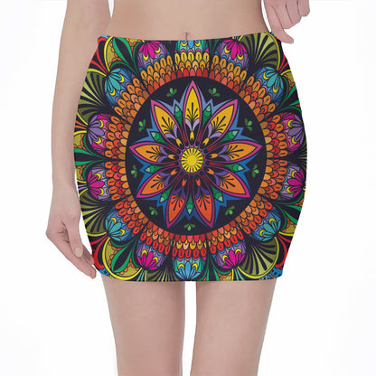 Colorful Mandala Print Pencil Mini Skirt
