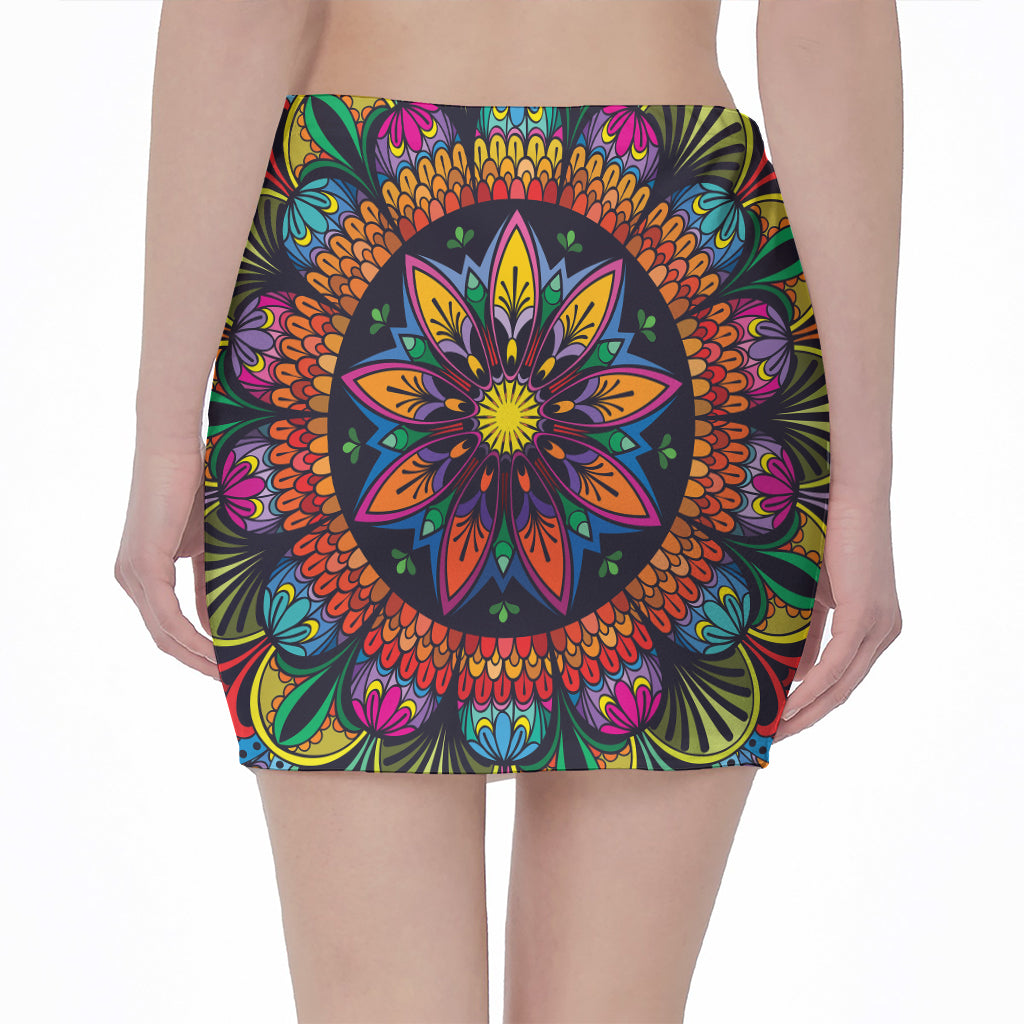 Colorful Mandala Print Pencil Mini Skirt