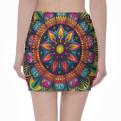Colorful Mandala Print Pencil Mini Skirt