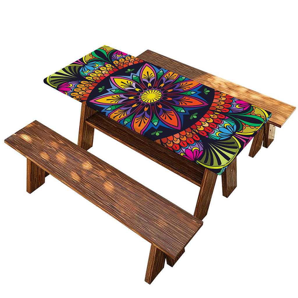 Colorful Mandala Print Picnic Table Cover