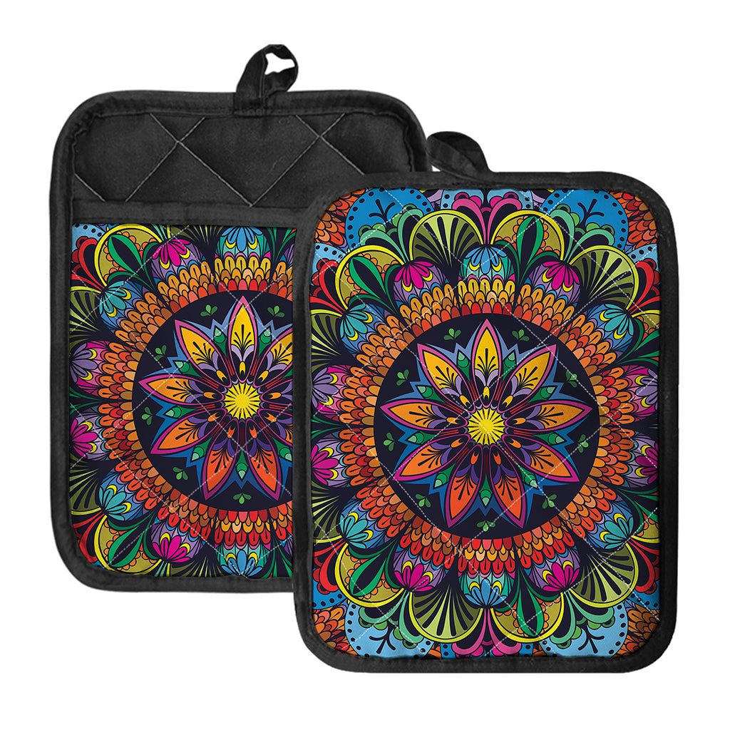 Colorful Mandala Print Pot Holders With Pocket