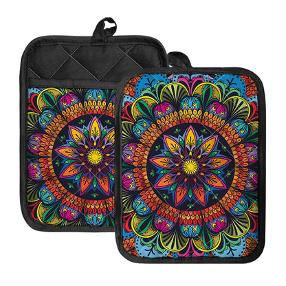 Colorful Mandala Print Pot Holders With Pocket