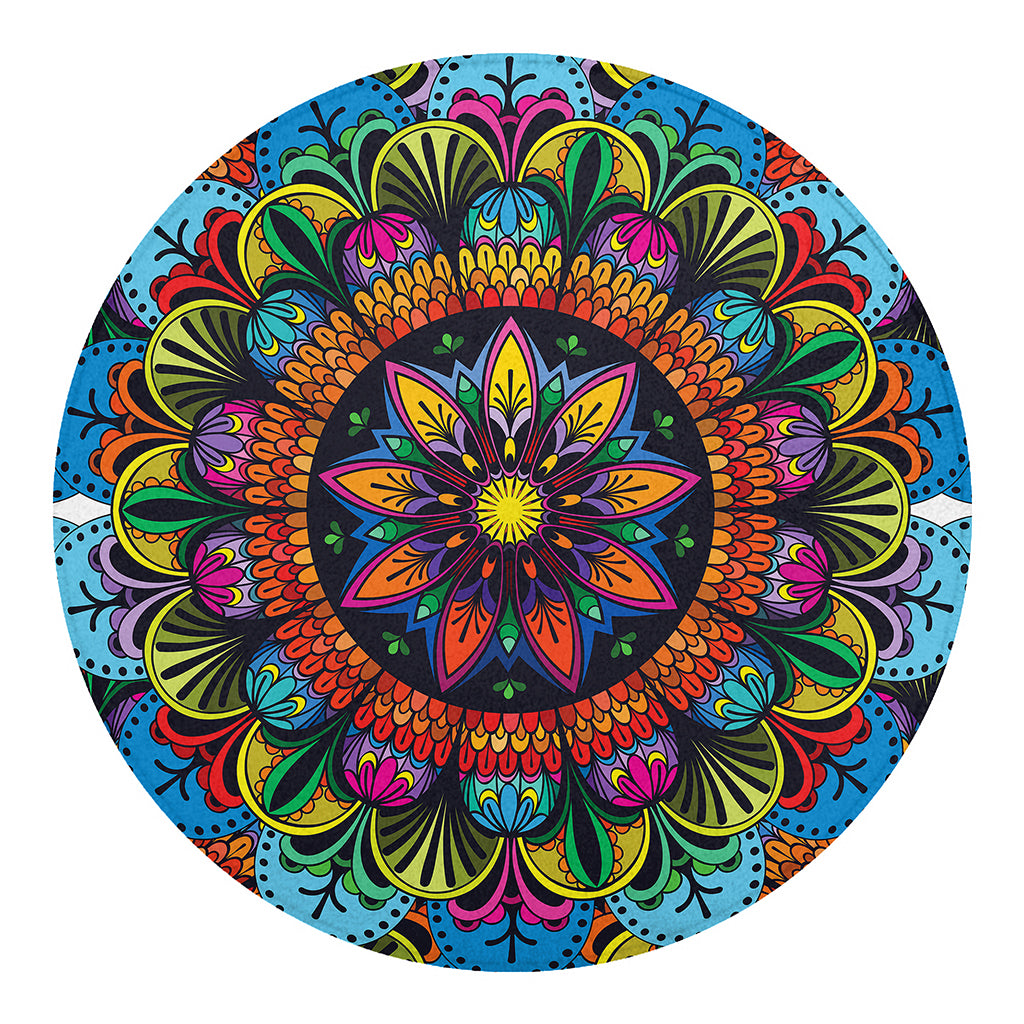 Colorful Mandala Print Round Blanket