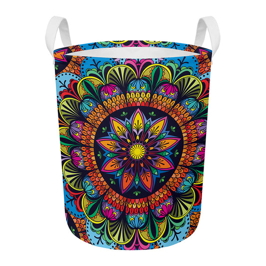 Colorful Mandala Print Round Laundry Basket