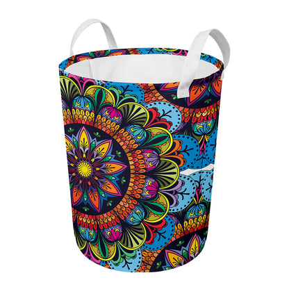 Colorful Mandala Print Round Laundry Basket