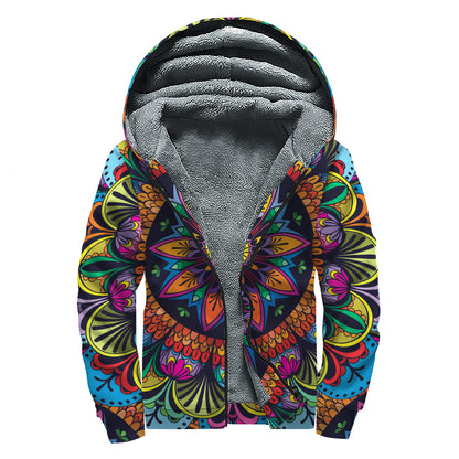 Colorful Mandala Print Sherpa Lined Zip Up Hoodie
