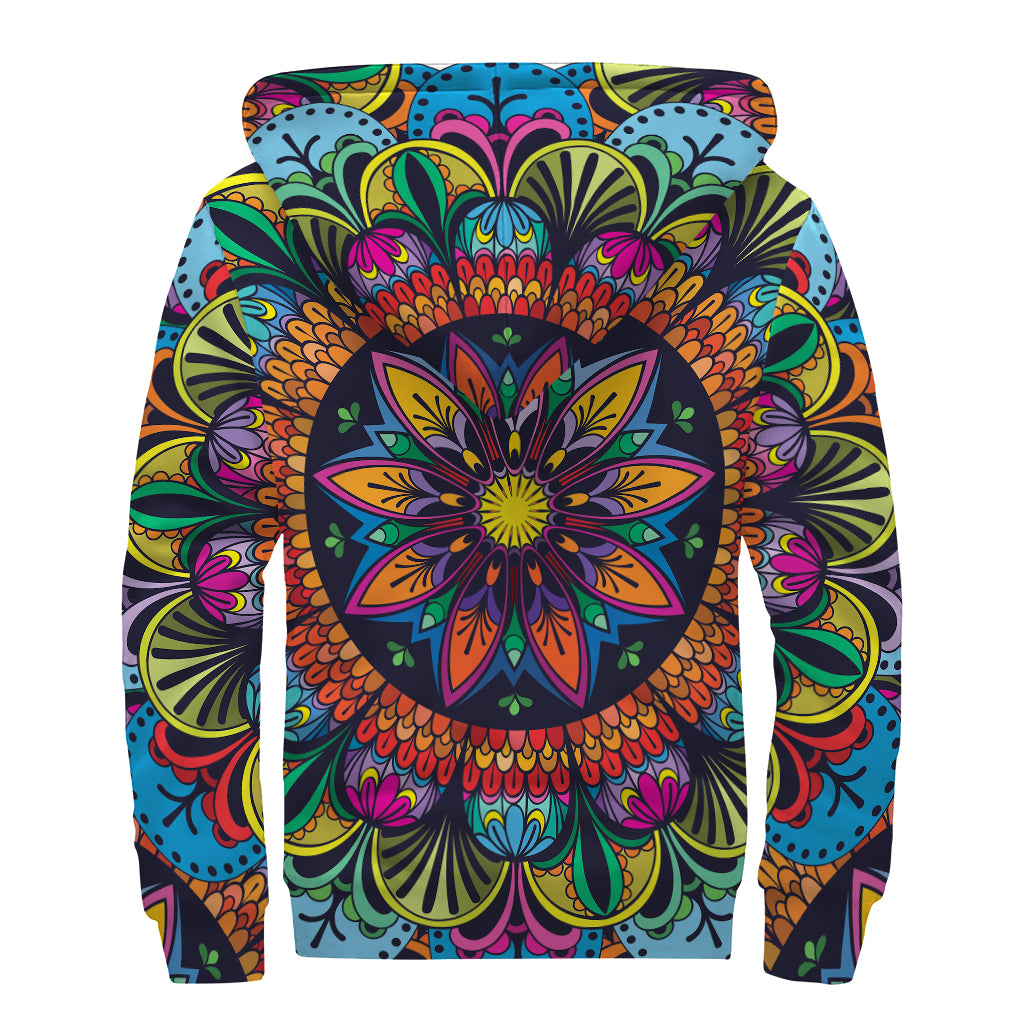 Colorful Mandala Print Sherpa Lined Zip Up Hoodie