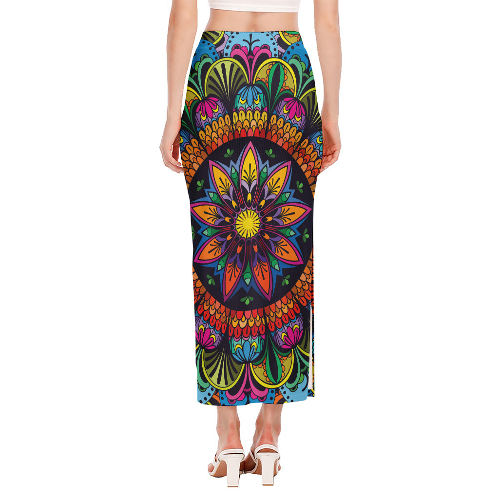 Colorful Mandala Print Side Slit Maxi Skirt