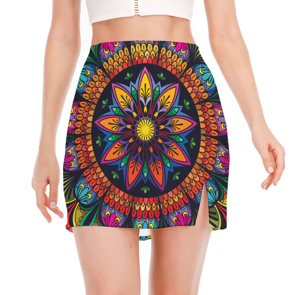 Colorful Mandala Print Side Slit Mini Skirt
