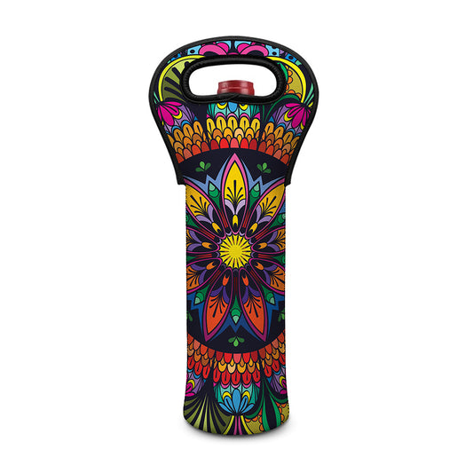 Colorful Mandala Print Single Neoprene Wine Tote
