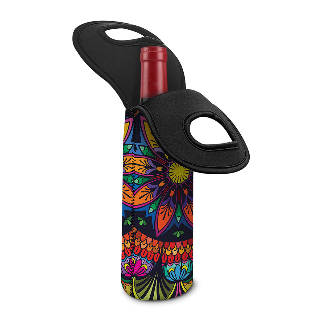 Colorful Mandala Print Single Neoprene Wine Tote