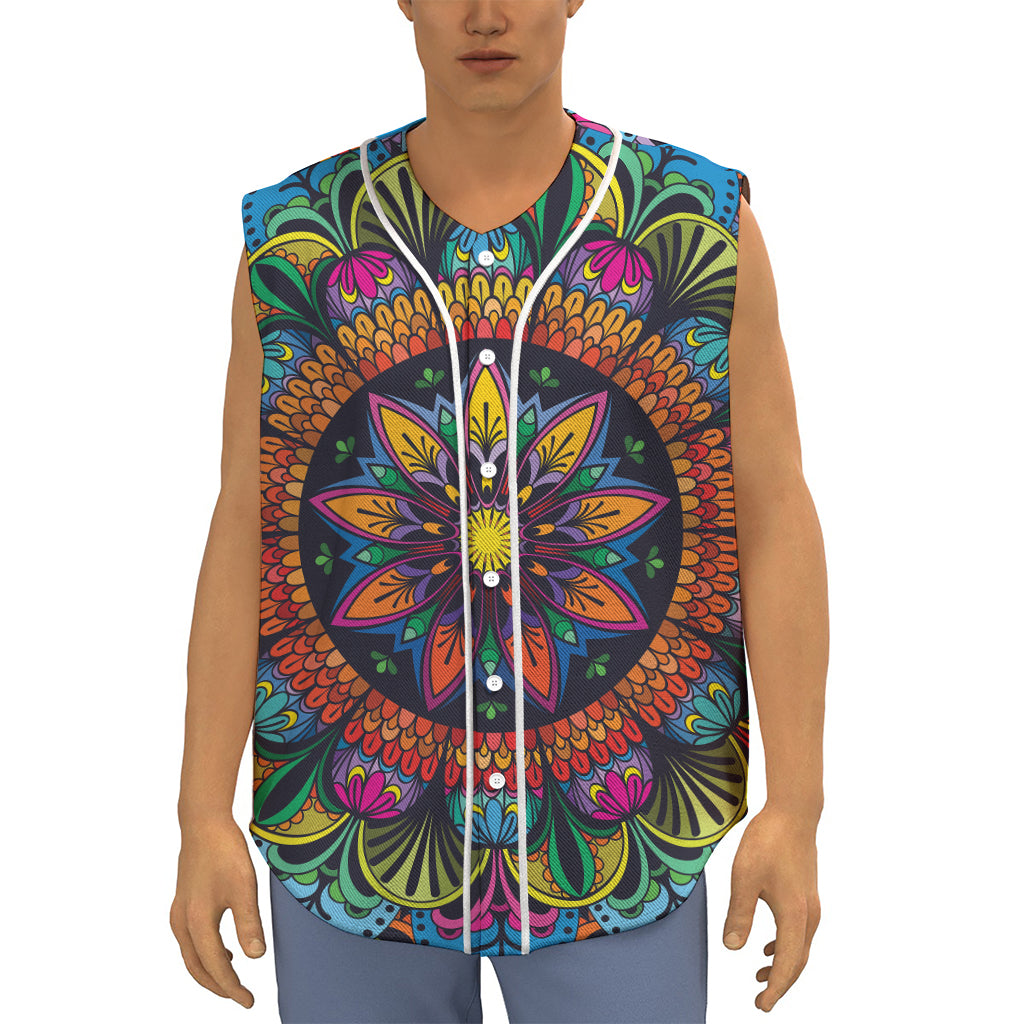Colorful Mandala Print Sleeveless Baseball Jersey