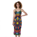 Colorful Mandala Print Slim Fit Midi Cami Dress