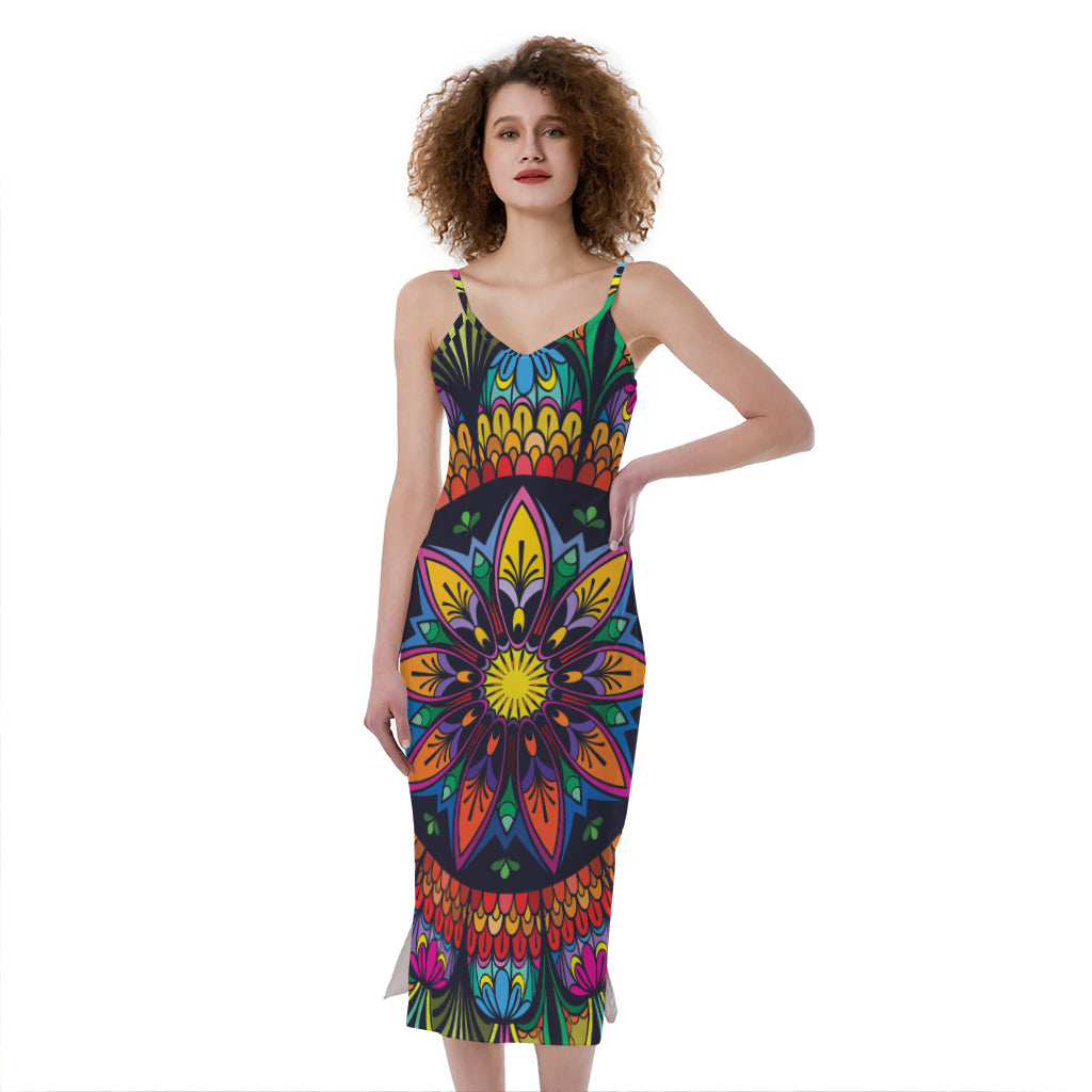 Colorful Mandala Print Slim Fit Midi Cami Dress