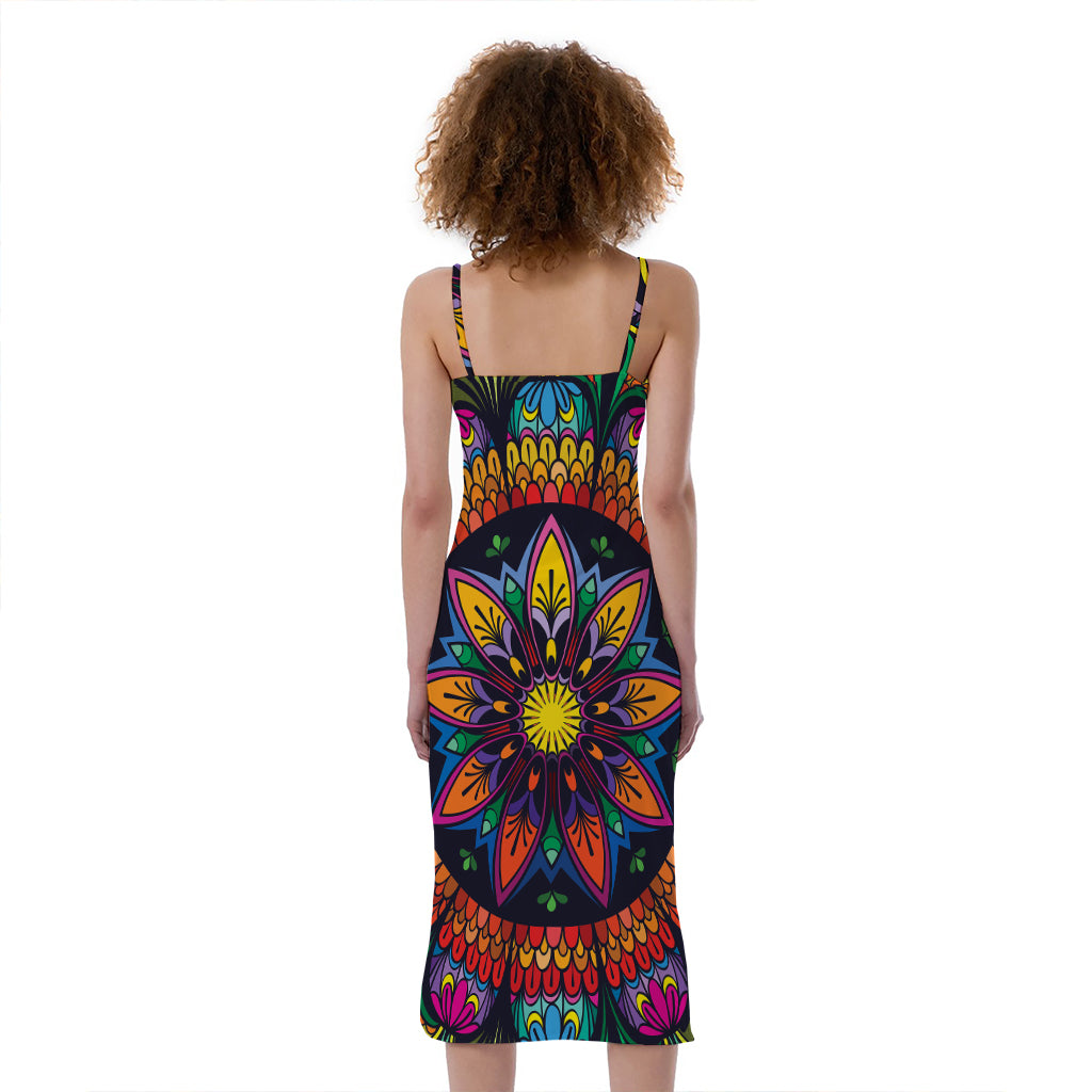 Colorful Mandala Print Slim Fit Midi Cami Dress