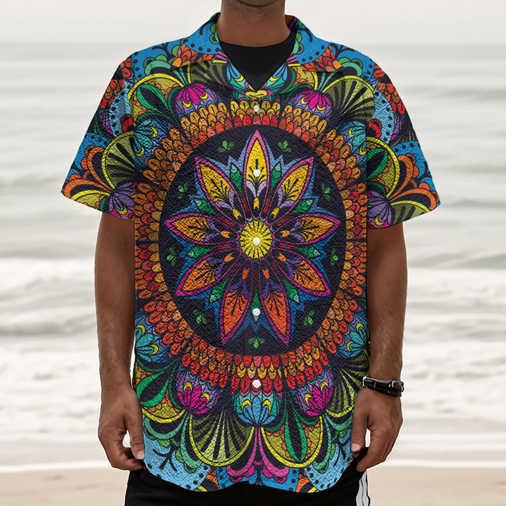 Colorful Mandala Print Textured Short Sleeve Shirt