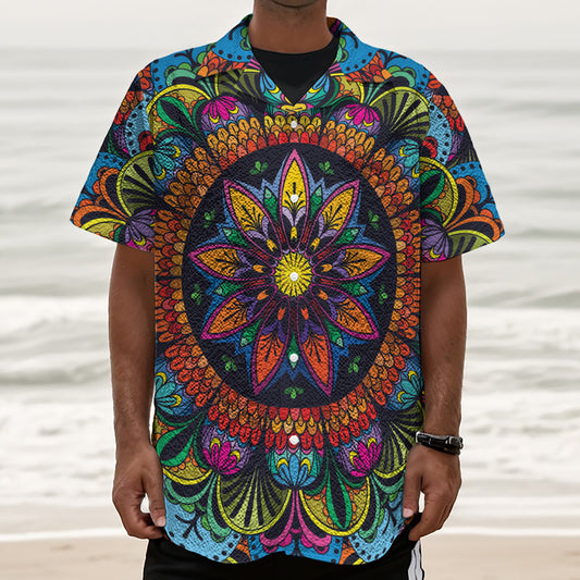 Colorful Mandala Print Textured Short Sleeve Shirt