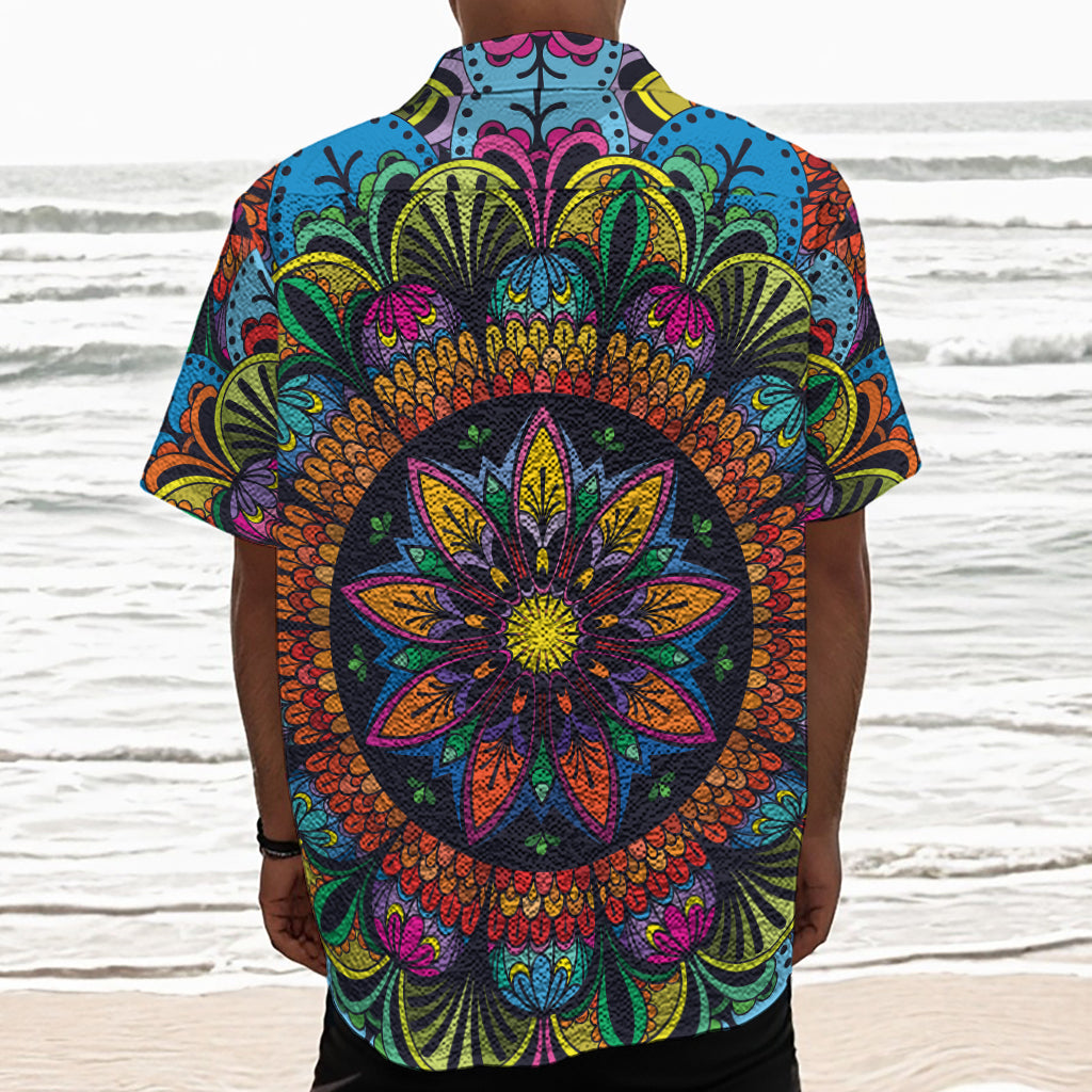 Colorful Mandala Print Textured Short Sleeve Shirt