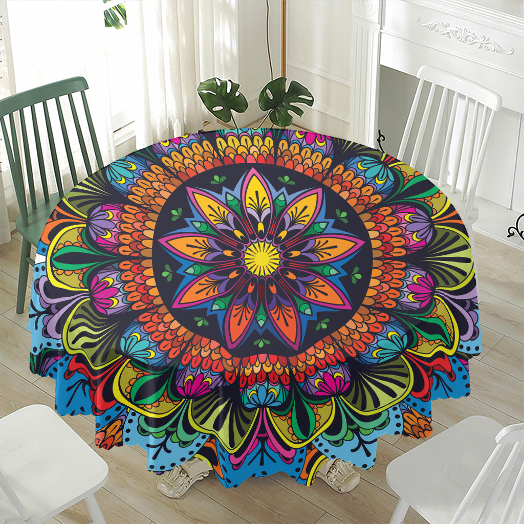 Colorful Mandala Print Waterproof Round Tablecloth