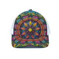 Colorful Mandala Print White Mesh Trucker Hat