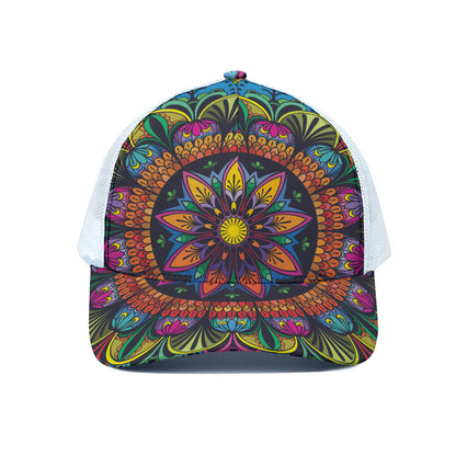 Colorful Mandala Print White Mesh Trucker Cap