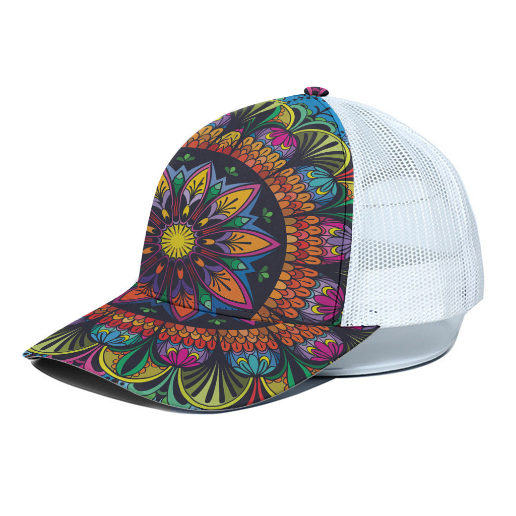 Colorful Mandala Print White Mesh Trucker Cap