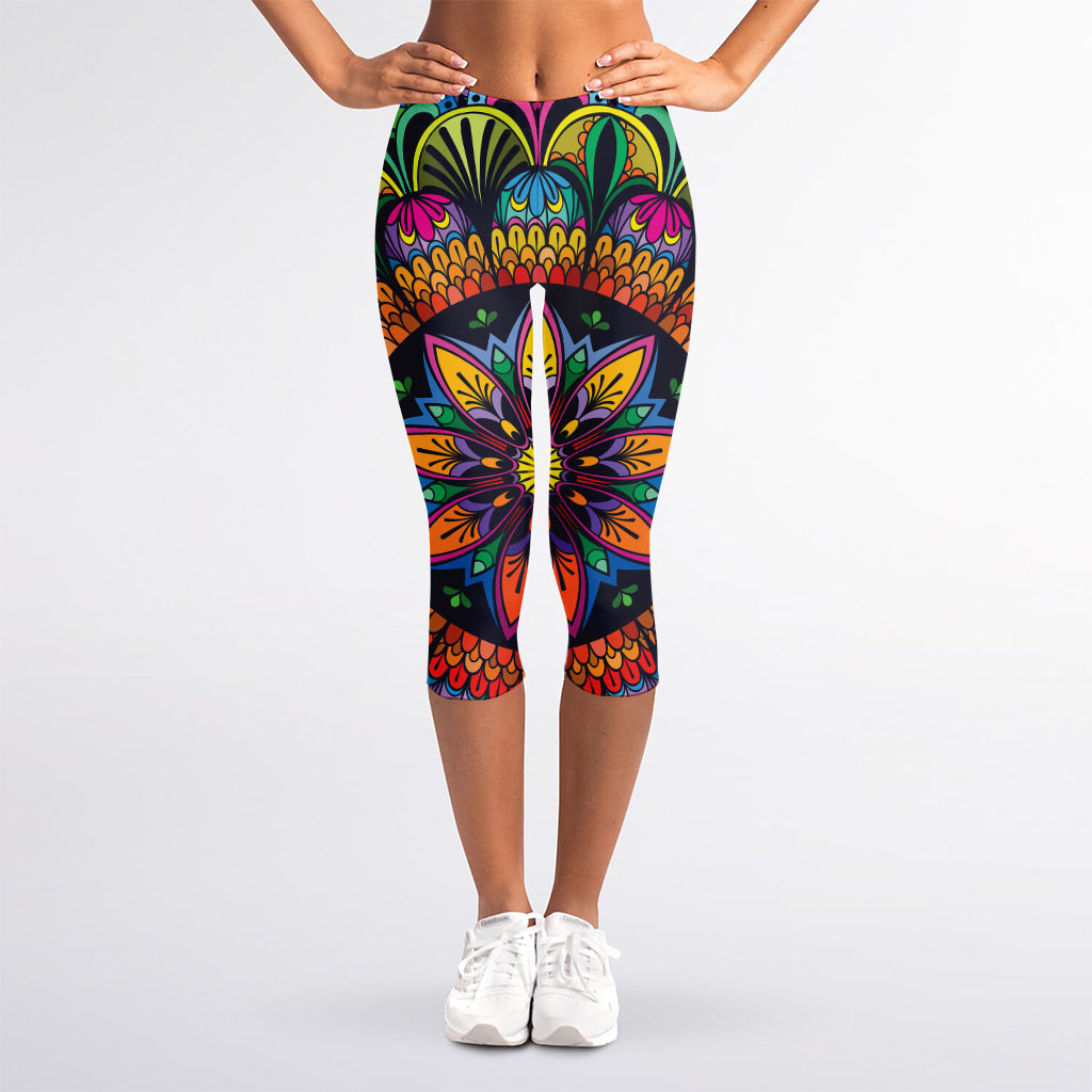 Colorful Mandala Print Women's Capri Leggings