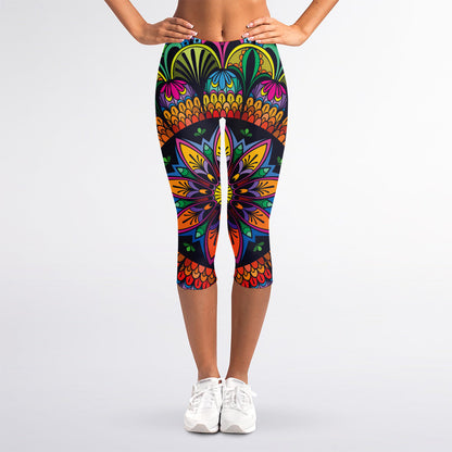 Colorful Mandala Print Women's Capri Leggings