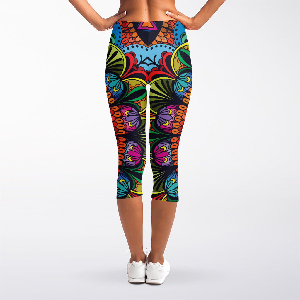 Colorful Mandala Print Women's Capri Leggings
