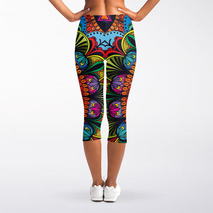 Colorful Mandala Print Women's Capri Leggings