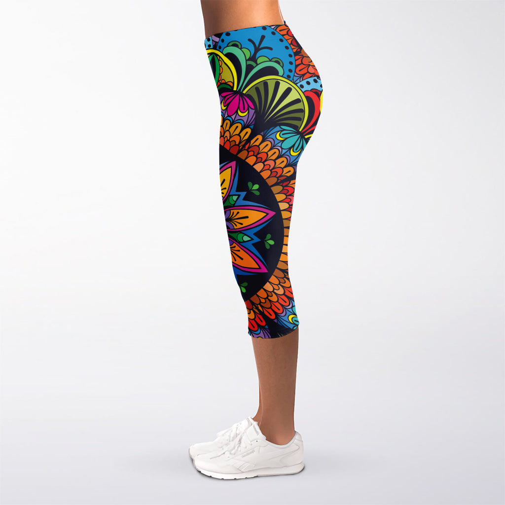 Colorful Mandala Print Women's Capri Leggings