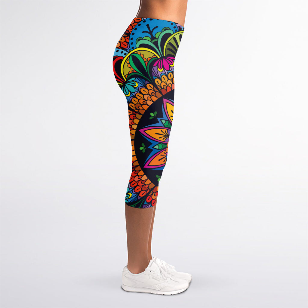 Colorful Mandala Print Women's Capri Leggings