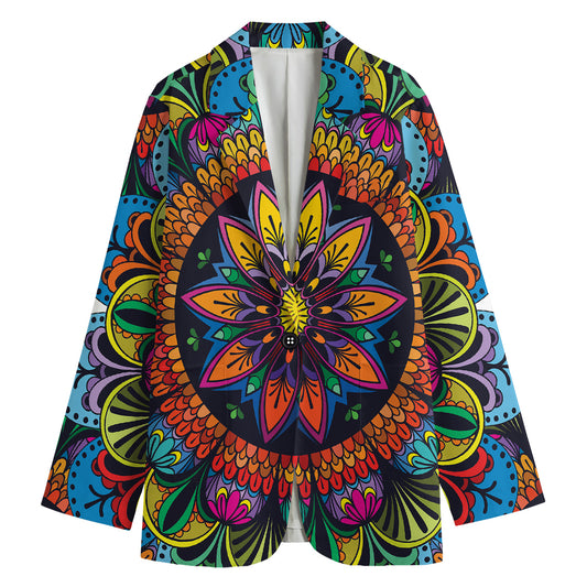 Colorful Mandala Print Women's Cotton Blazer