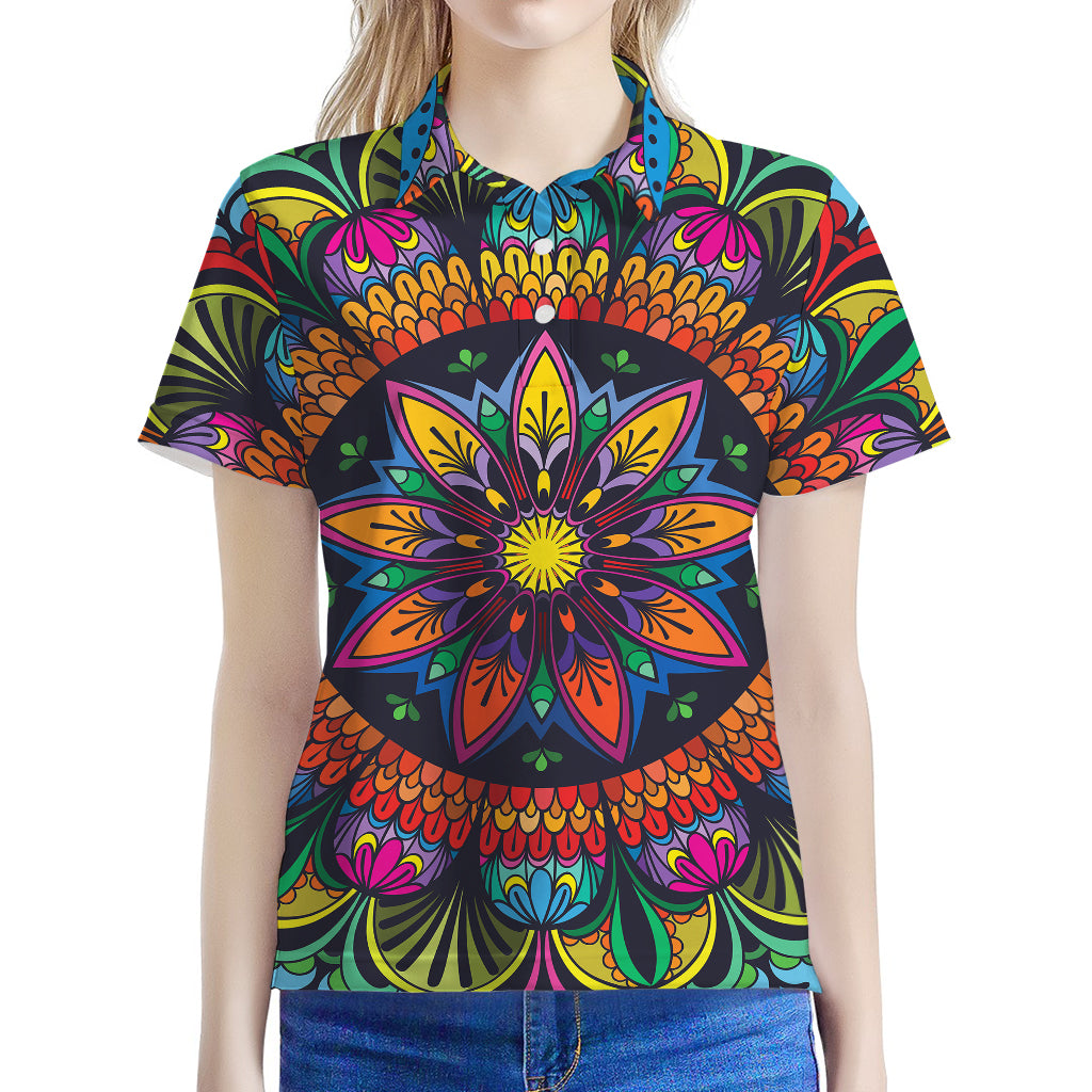 Colorful Mandala Print Women's Polo Shirt