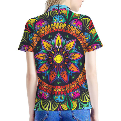 Colorful Mandala Print Women's Polo Shirt