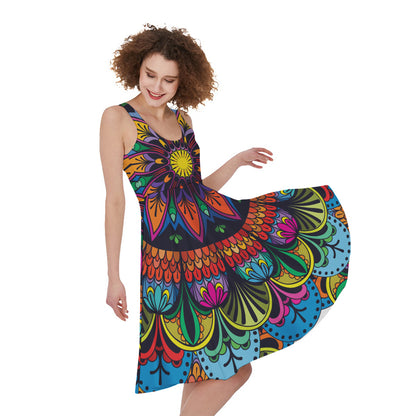 Colorful Mandala Print Women's Sleeveless Dress