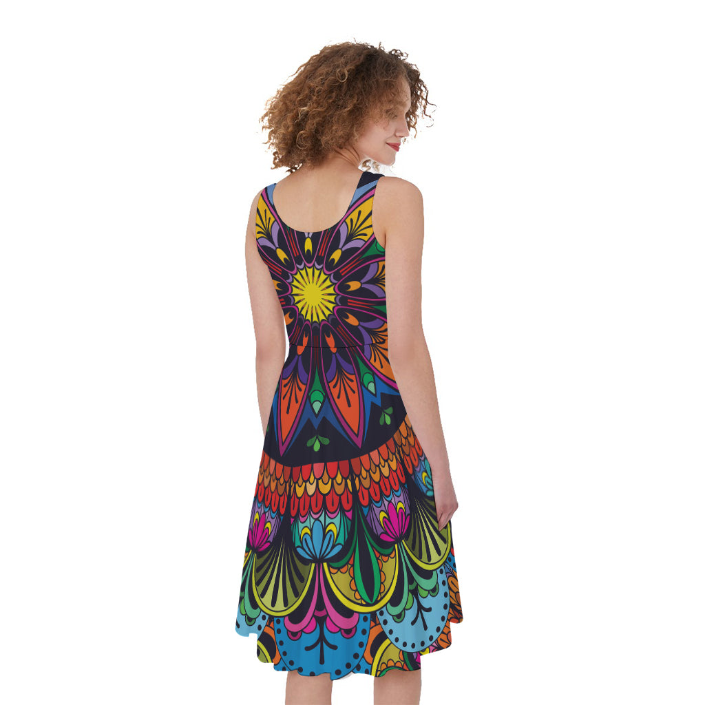 Colorful Mandala Print Women's Sleeveless Dress