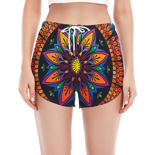 Colorful Mandala Print Women's Split Running Shorts
