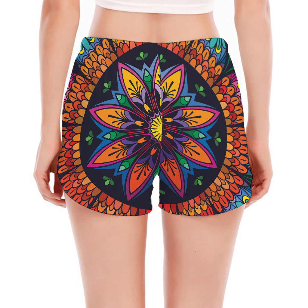 Colorful Mandala Print Women's Split Running Shorts