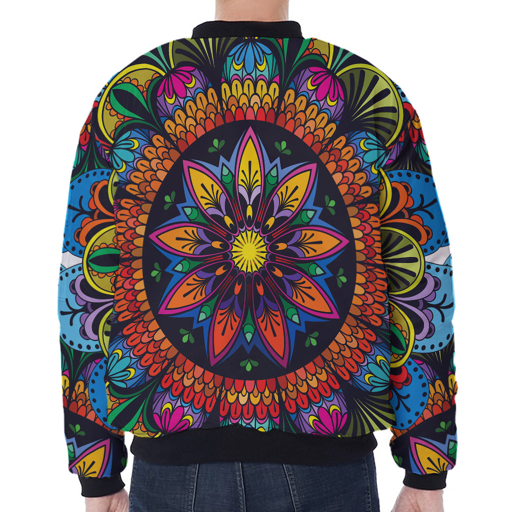 Colorful Mandala Print Zip Sleeve Bomber Jacket