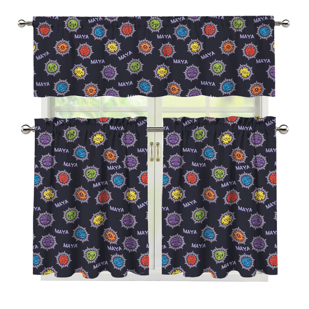 Colorful Maya Pattern Print 3 Piece Kitchen Curtains