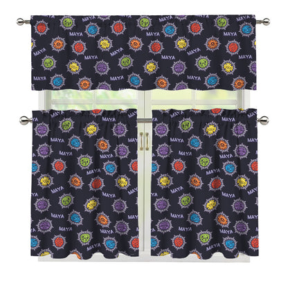 Colorful Maya Pattern Print 3 Piece Kitchen Curtains