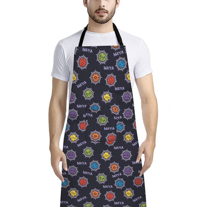 Colorful Maya Pattern Print Bib Apron With Pocket