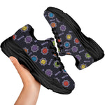 Colorful Maya Pattern Print Black Chunky Shoes